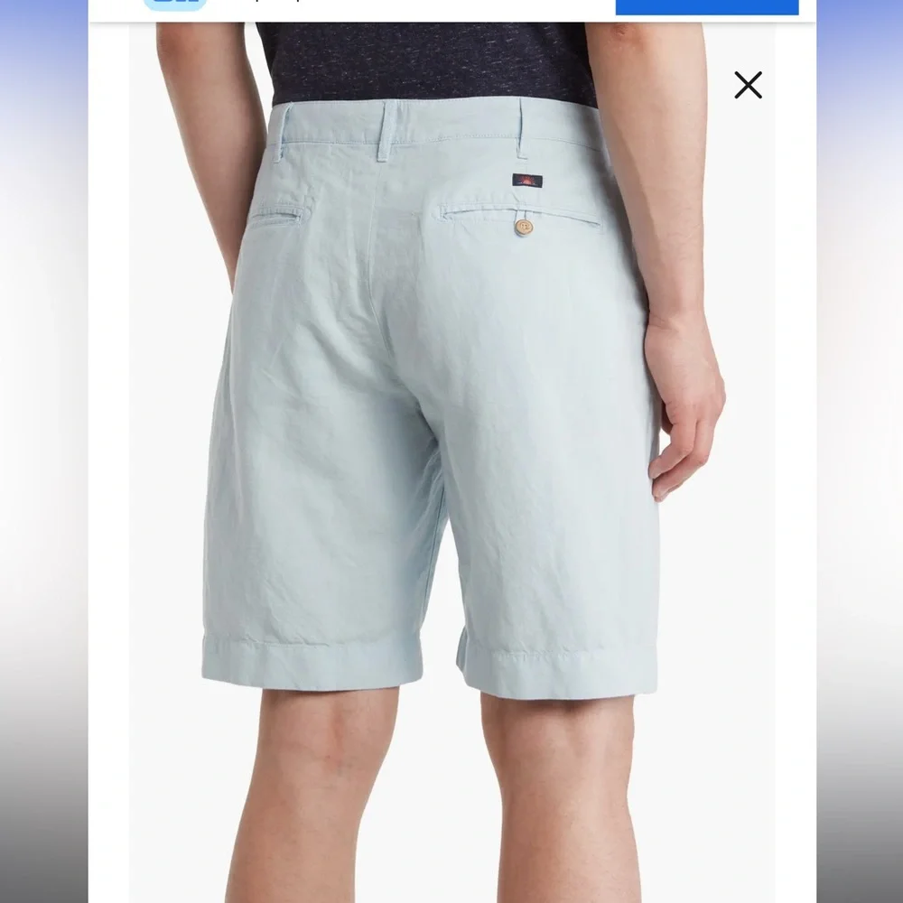 Faherty‎ Men's Malibu Linen & Cotton Chino Shorts Light Blue Size 34